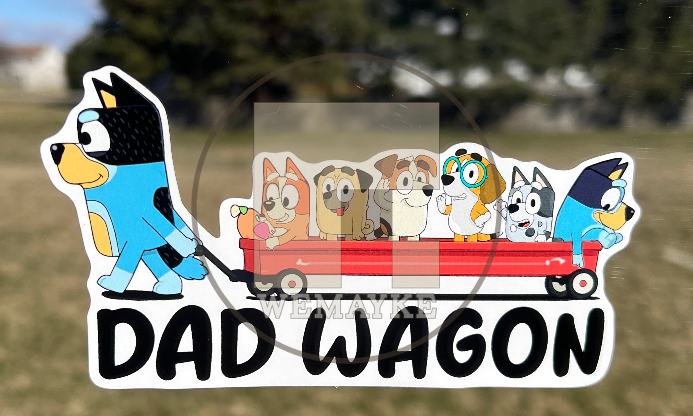(B113) Dad Wagon With 6 Kids - Dog Family Decal / Sticker